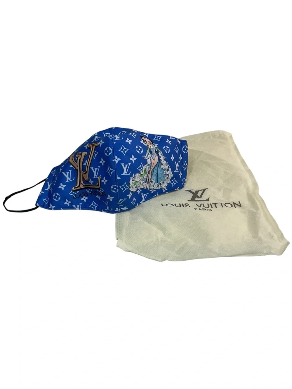 Louis Vuitton LV Logo Betty Boop Blue Face Mask Adjustable Ear Loops w/ Pouch